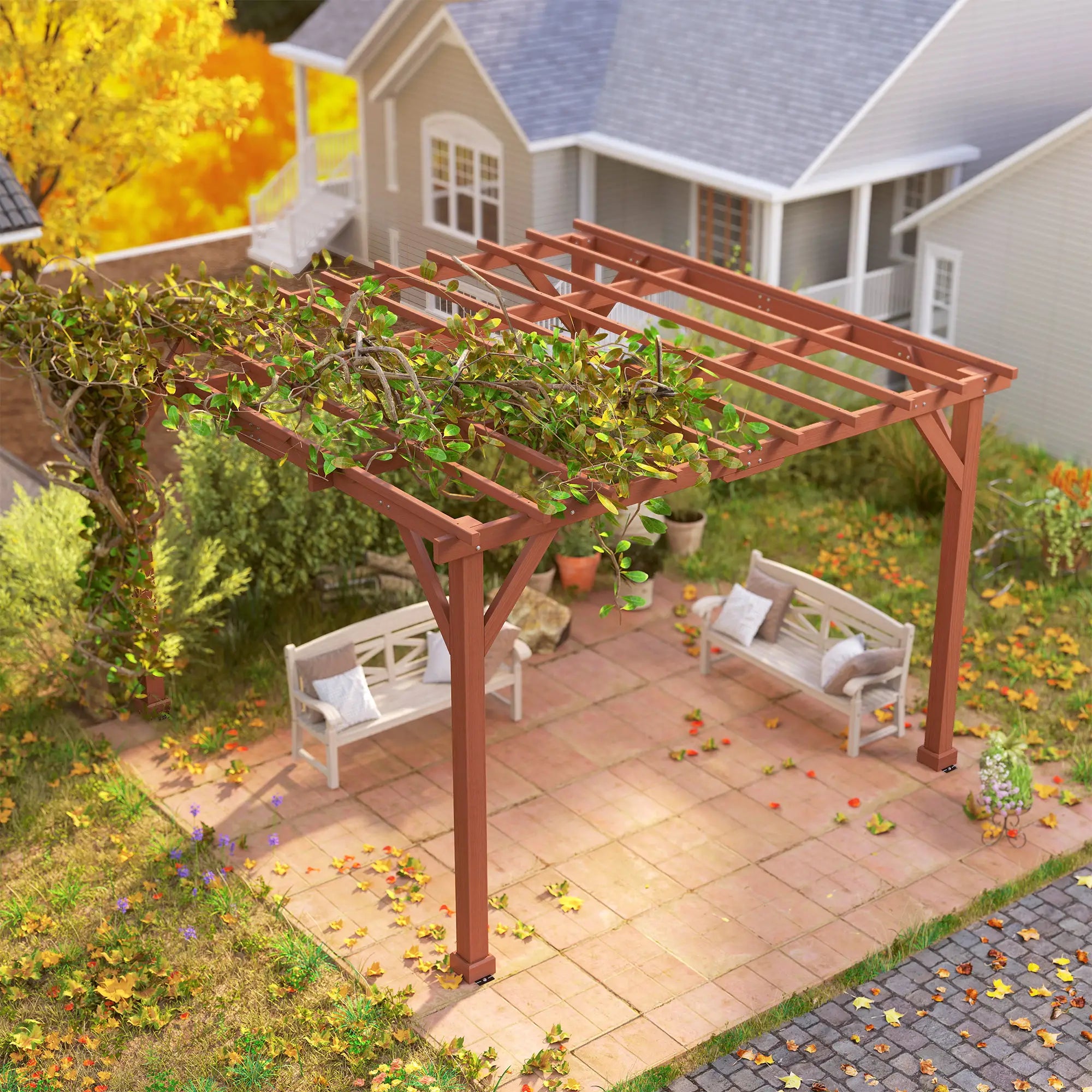 3.3m x 3.3m Wooden Pergola - Ideal For Climbing Vines, Flowers & Grapes