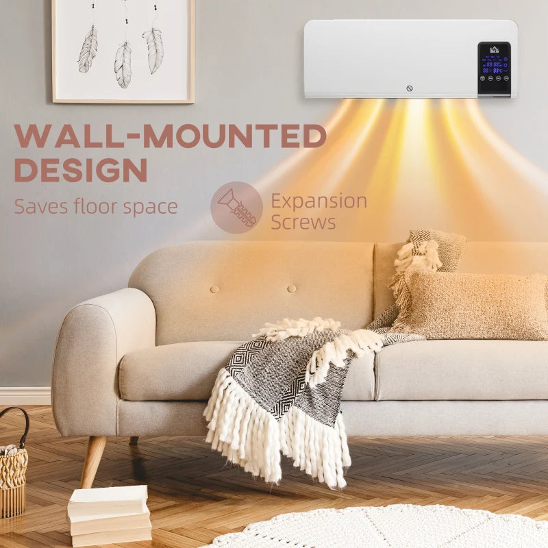 2000W Wall Mounted Electric Heater Adjustable 18 to 45 Degrees Celsius White
