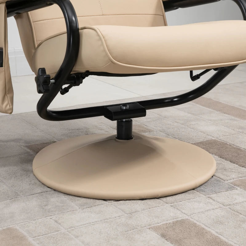 Cream PU Leather Reclining Armchair with Massage Function and Ottoman - Manual Sofa Chair