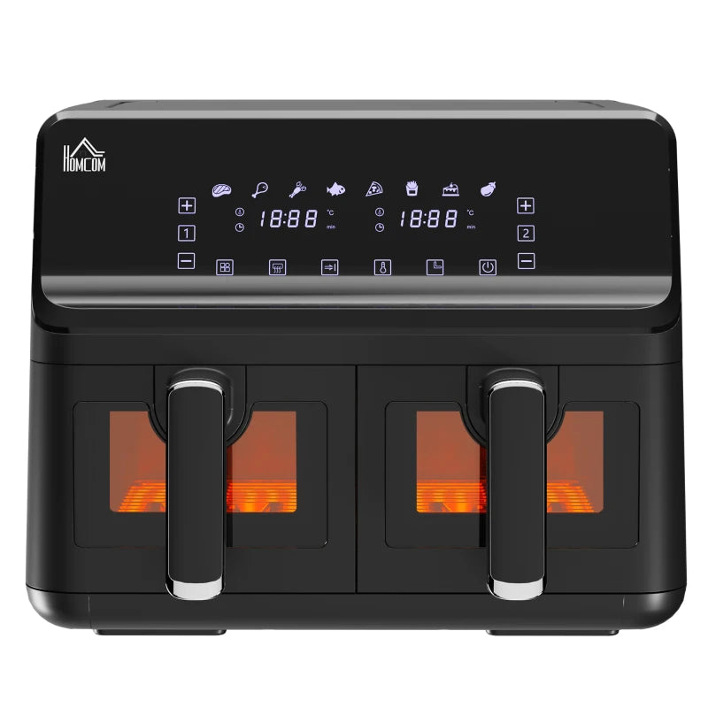 8L Dual Basket Air Fryer - 8-in-1 Digital Oven, 2500W, Timer, Preheat, Oil-Free Cooking, Silver Finish