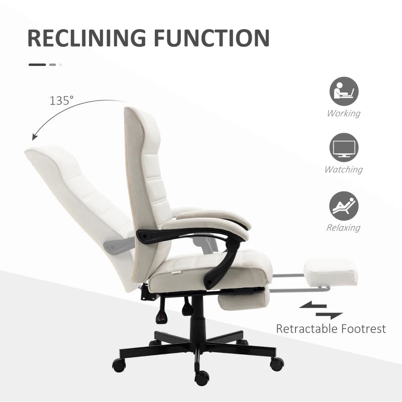 Vinsetto Cream White Office Chair - Adjustable Height Fabric Swivel Desk Chair with Rolling Wheels for Home Office & Study