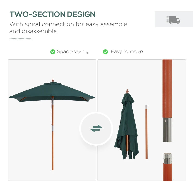 Green Tilting Garden Parasol Umbrella with Wood and Bamboo Frame