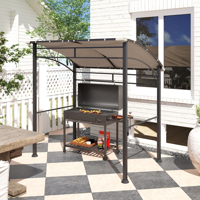 2.2m x 1.5 m Khaki BBQ Grill Gazebo Tent - Outdoor Metal Frame Canopy with 10 Hooks for Garden Shade