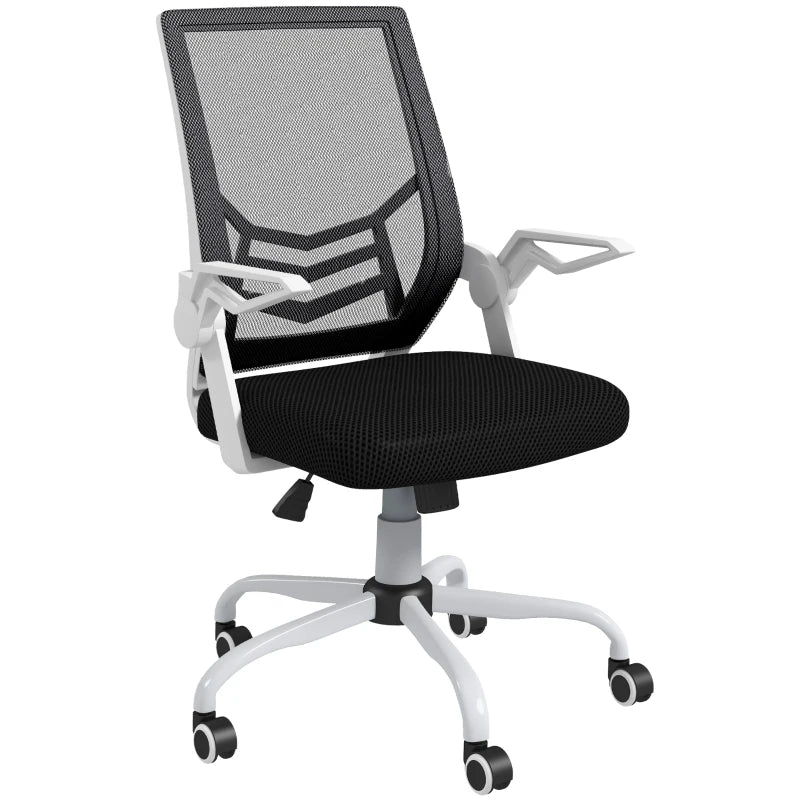 Vinsetto Ergonomic Mesh Office Chair with Flip-up Armrests, Lumbar Support & Swivel Wheels - Black Computer Desk Chair