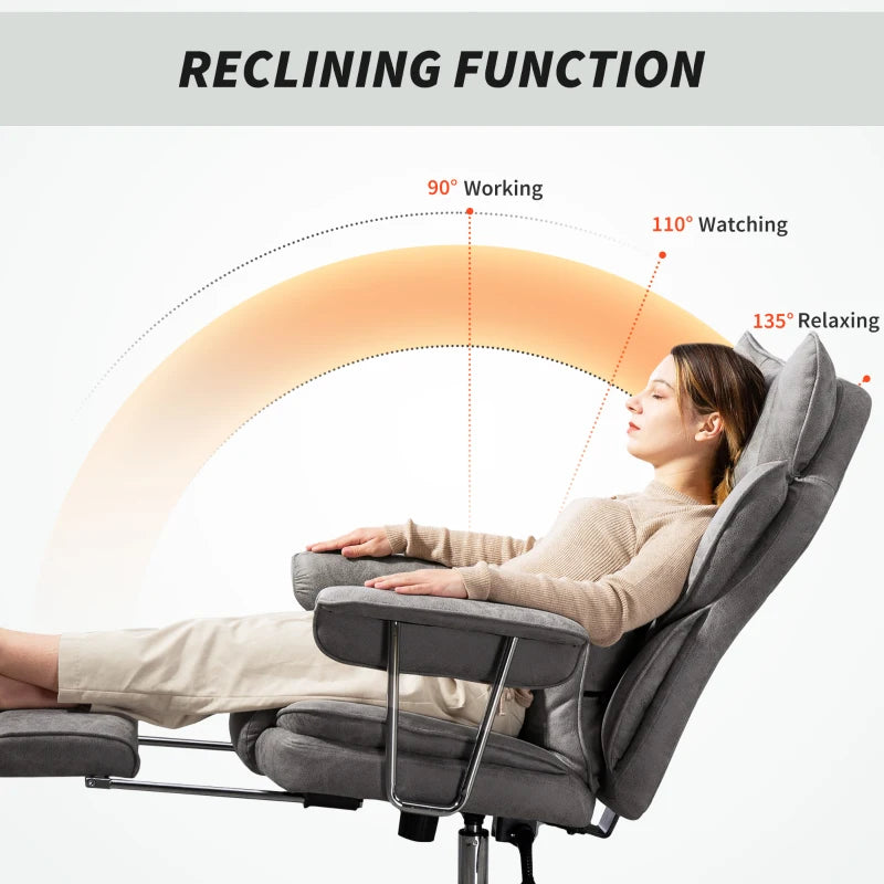 Leathaire Grey Reclining Office Chair with Lumbar Support Pillow - Ergonomic Comfort for Home & Office Use