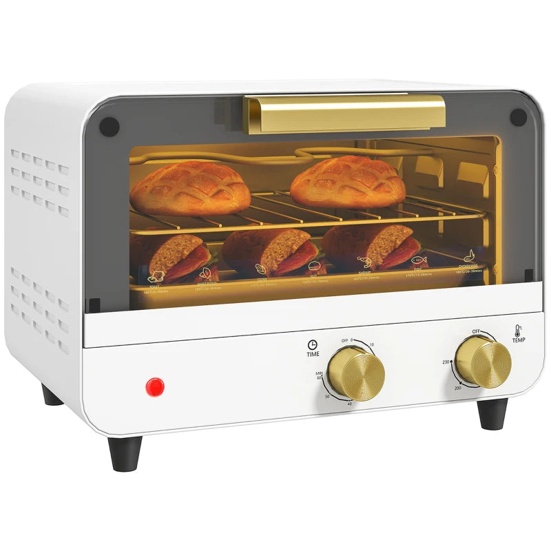 Compact 12L Toaster Oven - Multifunction Mini Countertop Oven with Glass Door, Adjustable Temperature & Timer, Stylish White Design
