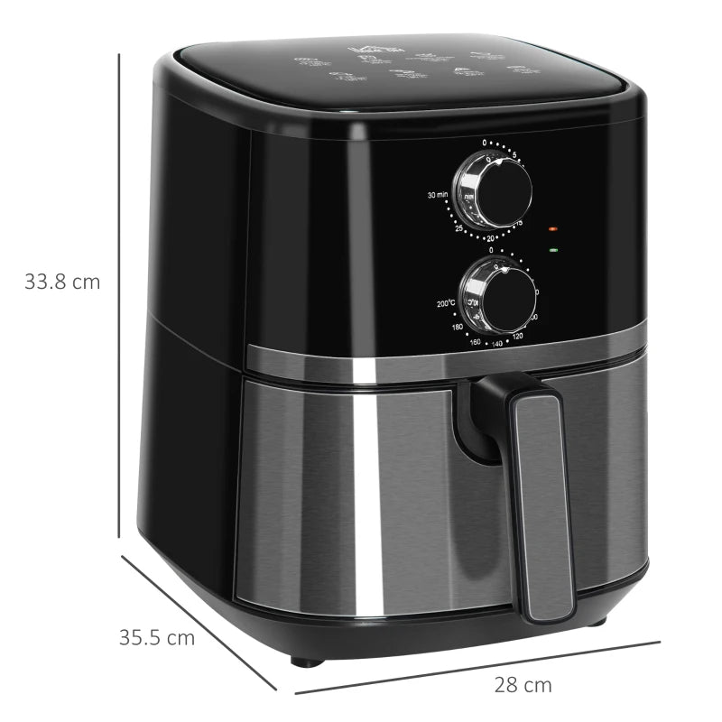 4.5L Black Air Fryer Oven - 1500W Rapid Air Circulation, Adjustable Temp & Timer, Nonstick Basket for Healthy Cooking