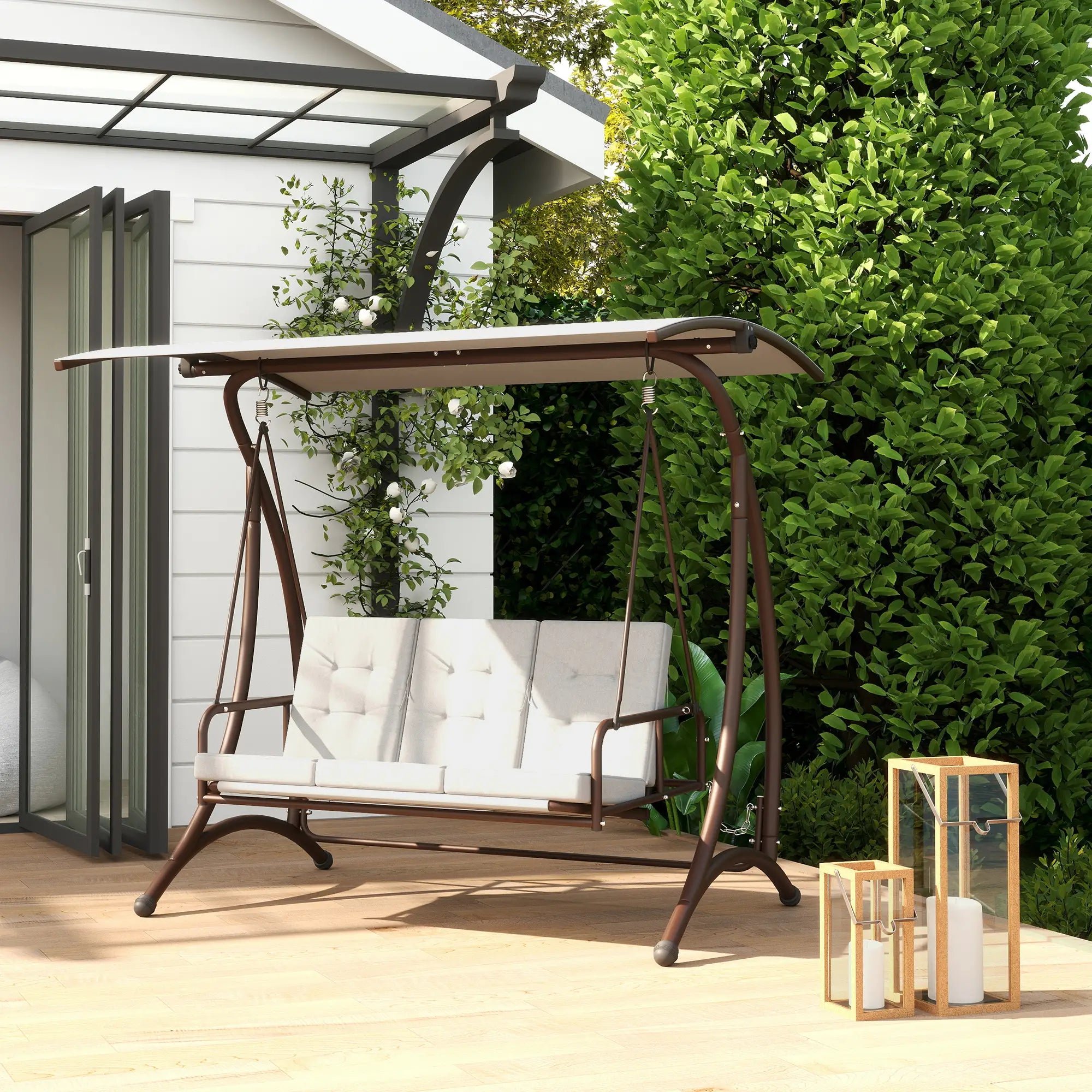 Grey Convertible Three-Seater Swing Bed & Chair