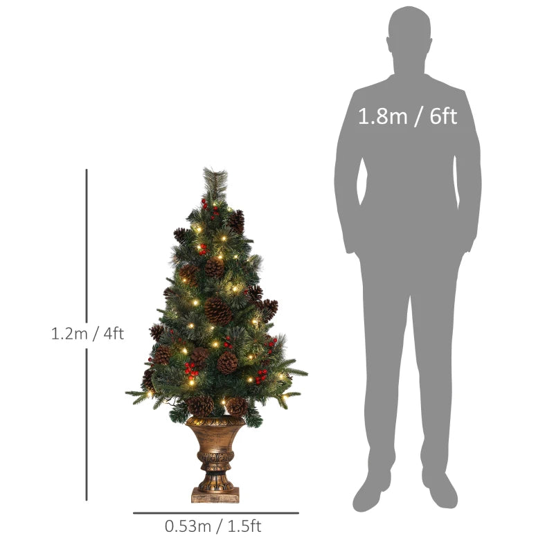 4ft Realistic Artificial Christmas Tree with 60 Warm White LED Lights & Remote - 8 Modes, Trophy Stand for Holiday Decor