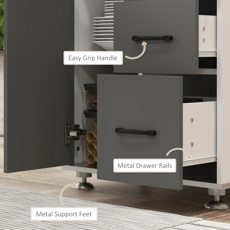 Modern Grey Kitchen Cupboard with Storage Cabinets, 3 Drawers & Open Countertop - Stylish Living Room Furniture