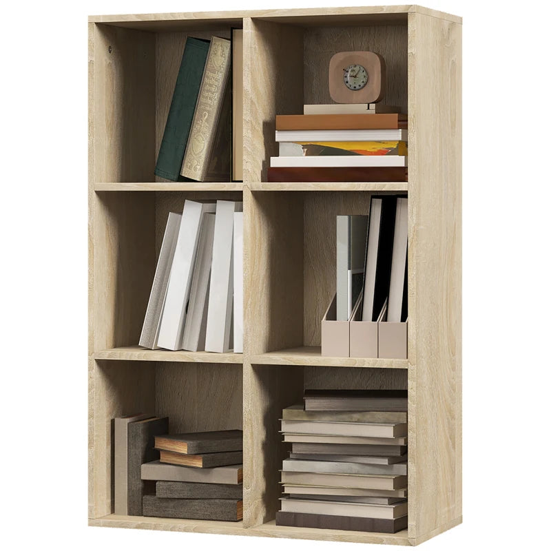 Stylish Six-Cube Bookcase in Oak Wood Effect - Modern Storage Solution for Home & Office Organization