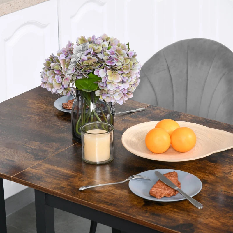 Industrial Folding Dining Table with Wheels - Rustic Brown Drop Leaf Table for Kitchen & Dining Room, Space Saving Design