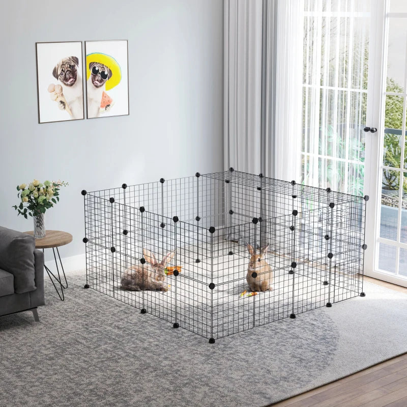 DIY Metal Wire Pet Playpen - 36 Panel Indoor/Outdoor Enclosure for Rabbits & Small Animals - Black Fence