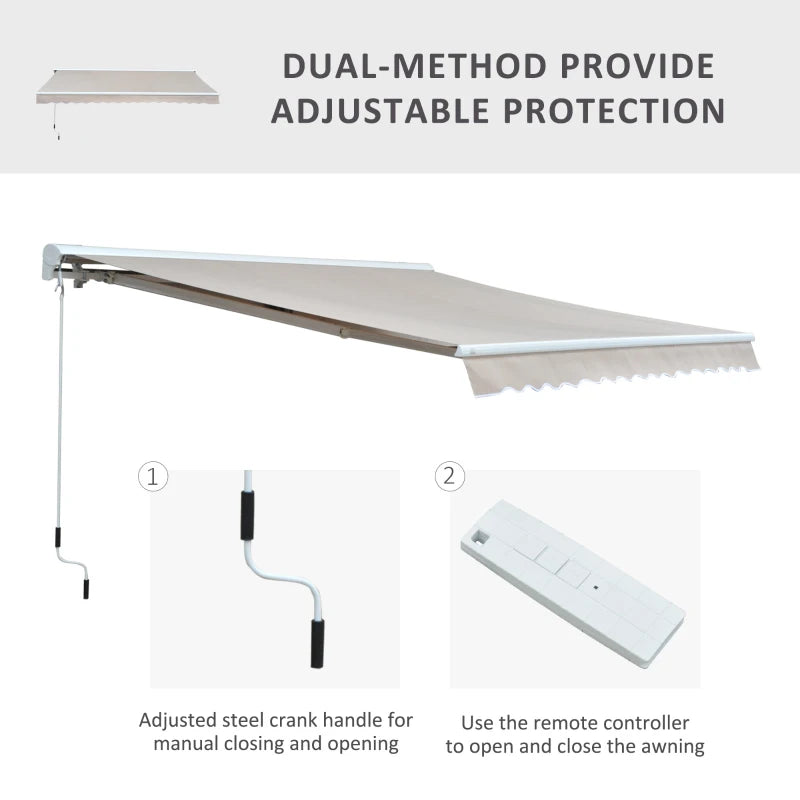 Outsunny 2.95Lx2.5M Retractable Manual/Electric Awning-Cream White/White