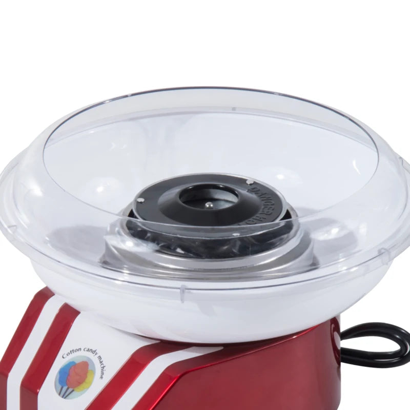 Retro Candy Floss Machine for Kids & Adults - 550W Cotton Candy Maker with 10 Sticks, Non-Slip Base, Red & White