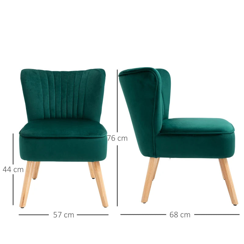 Stylish Green Fabric Accent Chair with Rubber Wood Legs and Thick Padding for Living Room Comfort