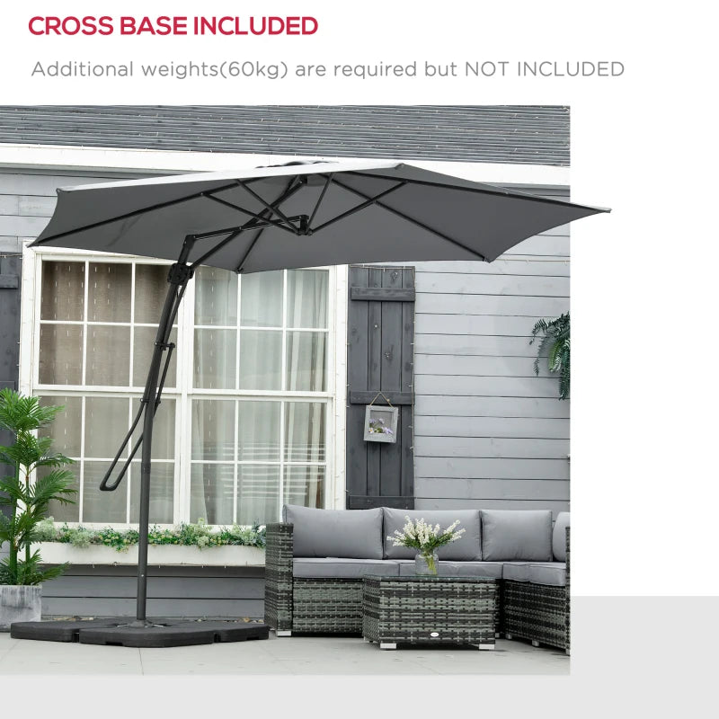 Grey 3m Cantilever Patio Umbrella with Easy Lever and Crank Handle