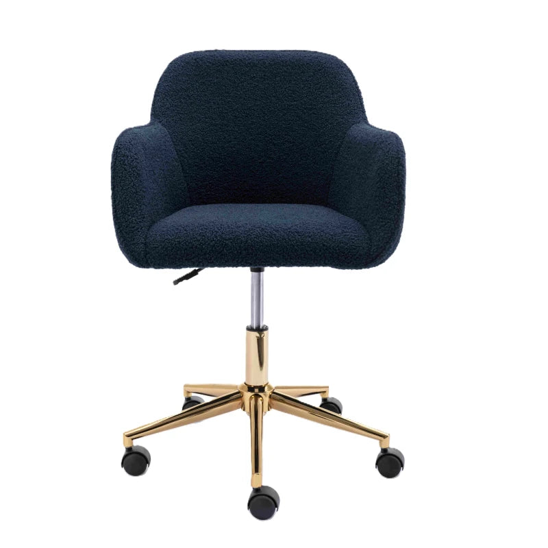 Adjustable Height Ergonomic Swivel Executive Office Chair with Gold Legs - Dark Blue, 58x58x86 cm, Stylish Comfort for Home & Office