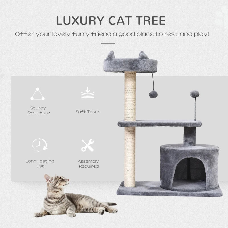 Premium Cat Tree for Indoor Cats - Scratching Post, Climbing Tower, Activity Centre, Grey, 60L x 40W x 81H cm