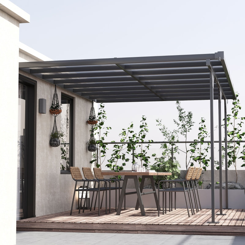 Aluminum Post Outdoor Patio Pergola, 4.35 x 3 m, PC Roof, Grey