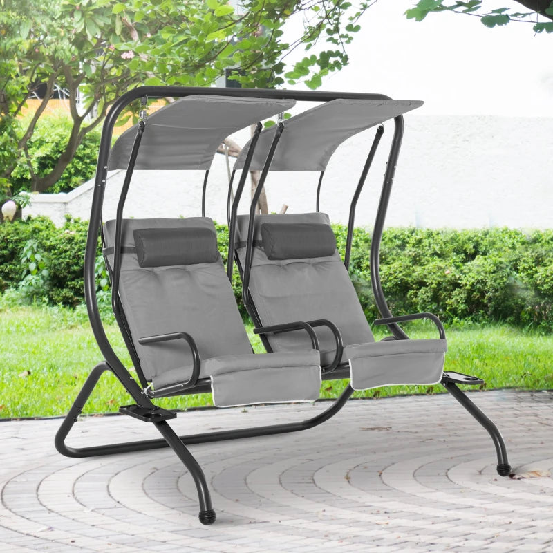 Grey Canopy Swing with 2 Relax Chairs and Removable Canopy