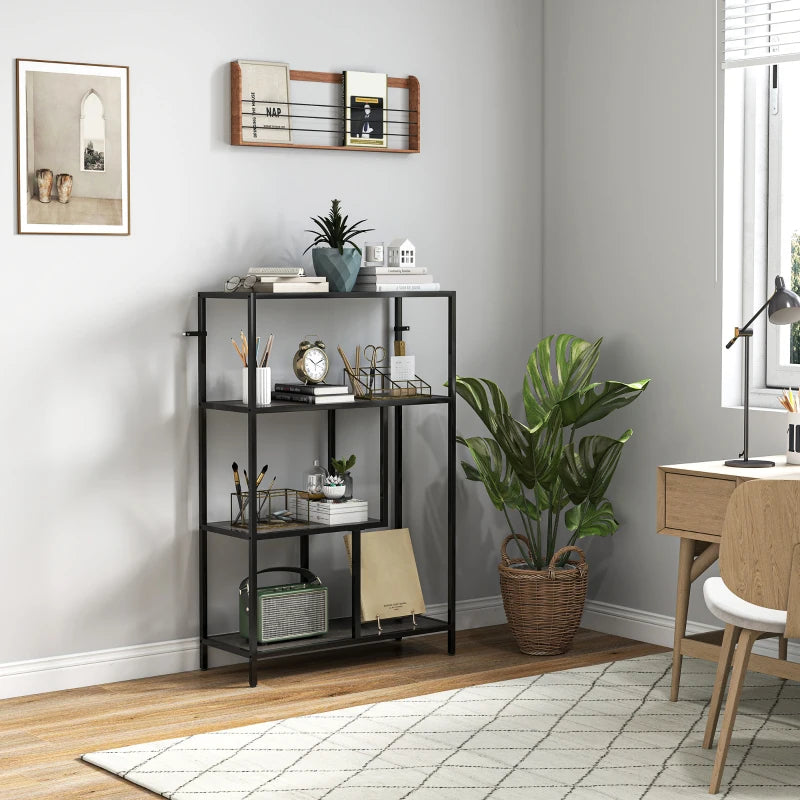 Stylish 4-Tier Charcoal Grey Bookshelf with Open Shelves - Modern Storage Solution for Home or Office