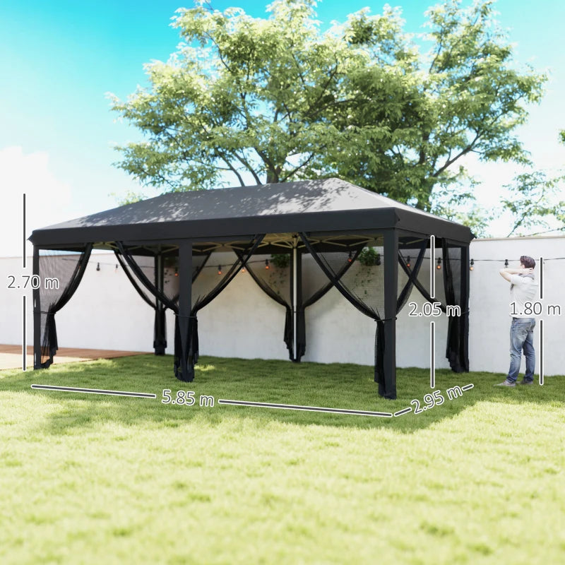 3m x 6m Pop Up Gazebo Tent with Mesh Walls, Outdoor Canopy for Parties & Weddings, Black
