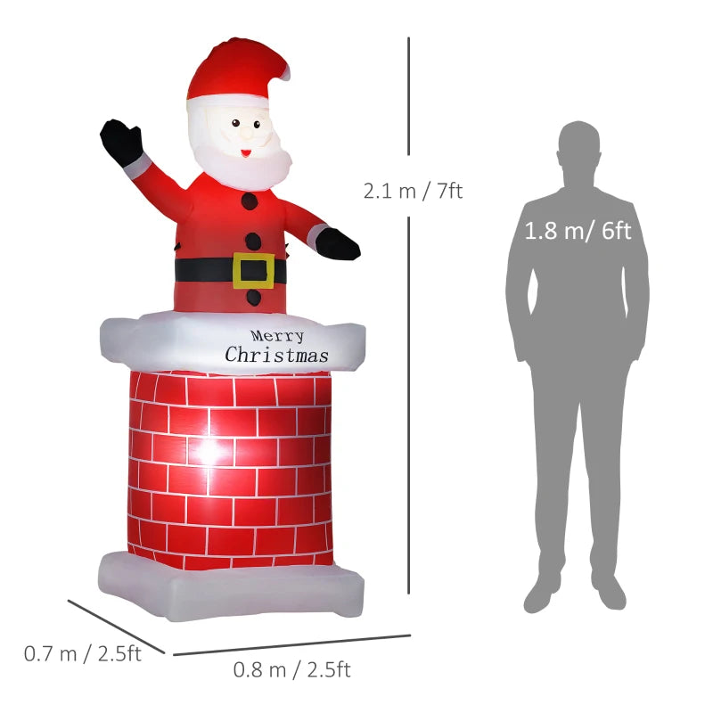 7ft Inflatable Santa Claus in Chimney - LED Outdoor Christmas Decoration for Lawn & Party - Blow-Up Holiday Display