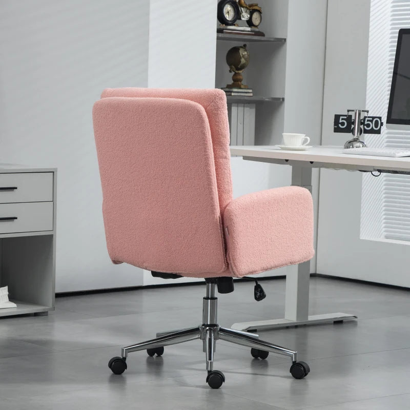Pink Sherpa Fleece Office Chair 91-99cm Height - Cozy Ergonomic Design for Home & Office Comfort