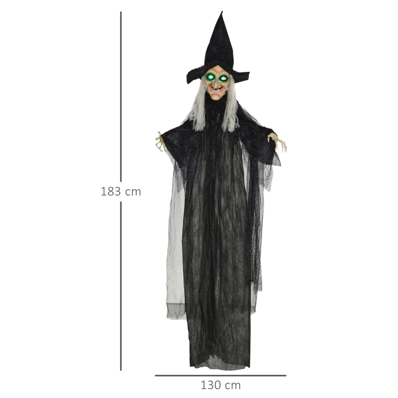6ft Life Size Outdoor Halloween Witch Decoration - Motion Activated, Light Up Eyes, Talking Sound, Posable Arms, Spooky Prop