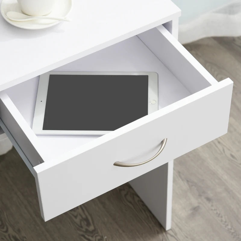 Compact White Computer Desk with Drawer & Storage Compartment - Stylish Study Table & Writing Workstation for Home Office