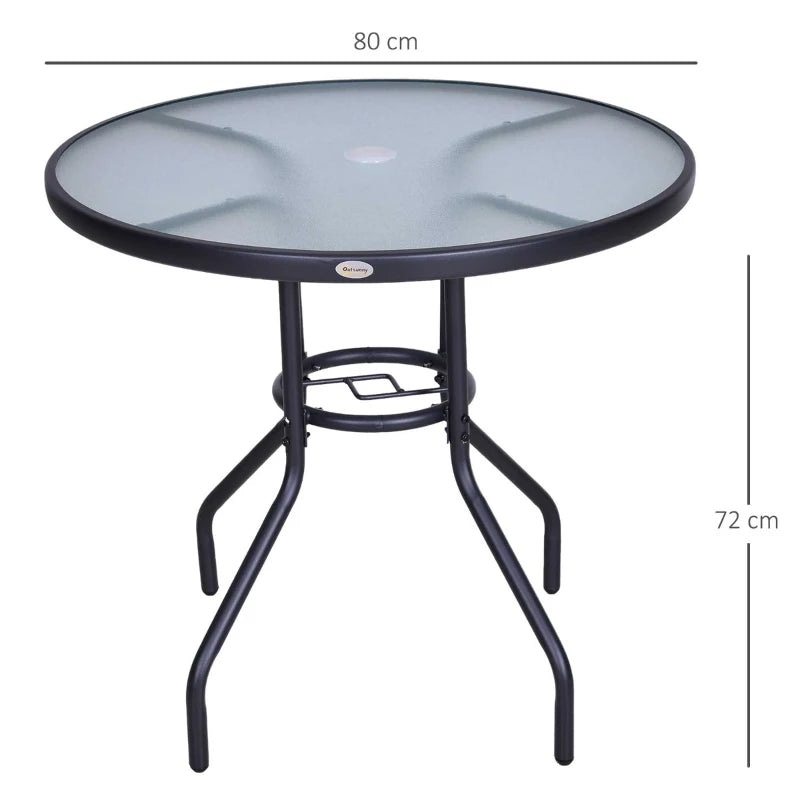 Round Glass Top Steel Frame Outdoor Dining Table - Black