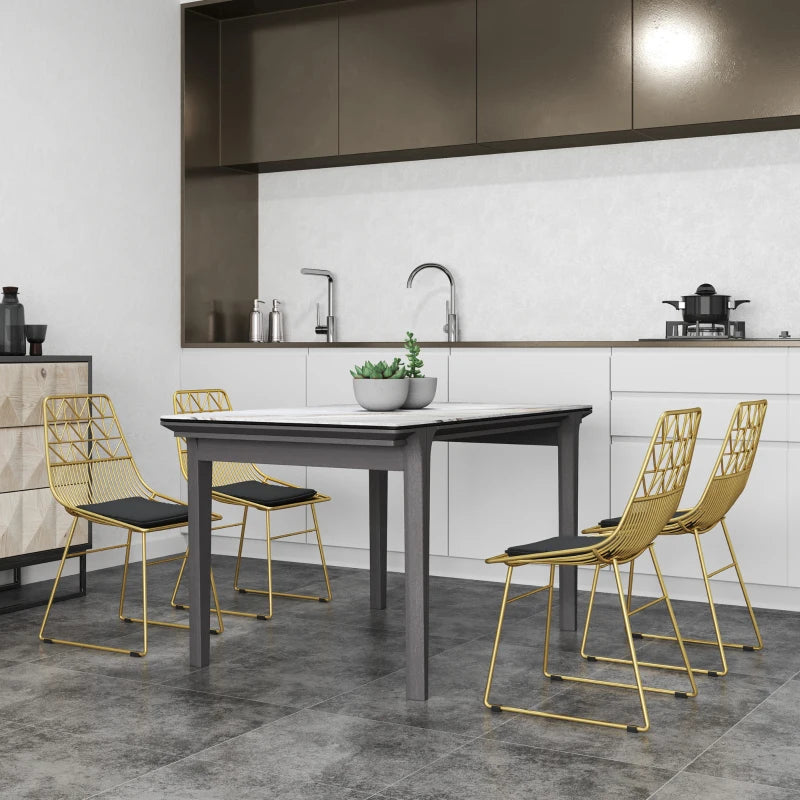 Luxurious Set of 4 Dining Chairs - Metal Wire Kitchen Chairs with Velvet Cushions, Cut-out Back & Gold Steel Frame