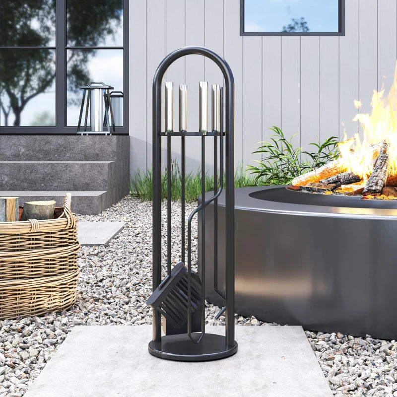 5-Piece Metal Fireplace Tools Set - Silver Fireside Accessories with Broom, Shovel, Poker & Bucket for Home Decor