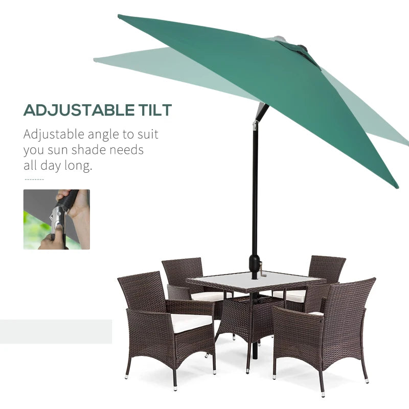 Green Rectangular Garden Parasol Umbrella with Tilt and Crank