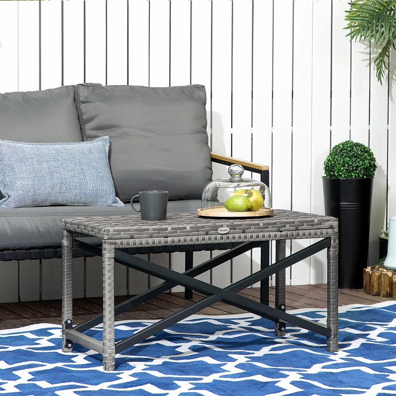 Grey Rattan Outdoor Side Table with X-Frame for Patio