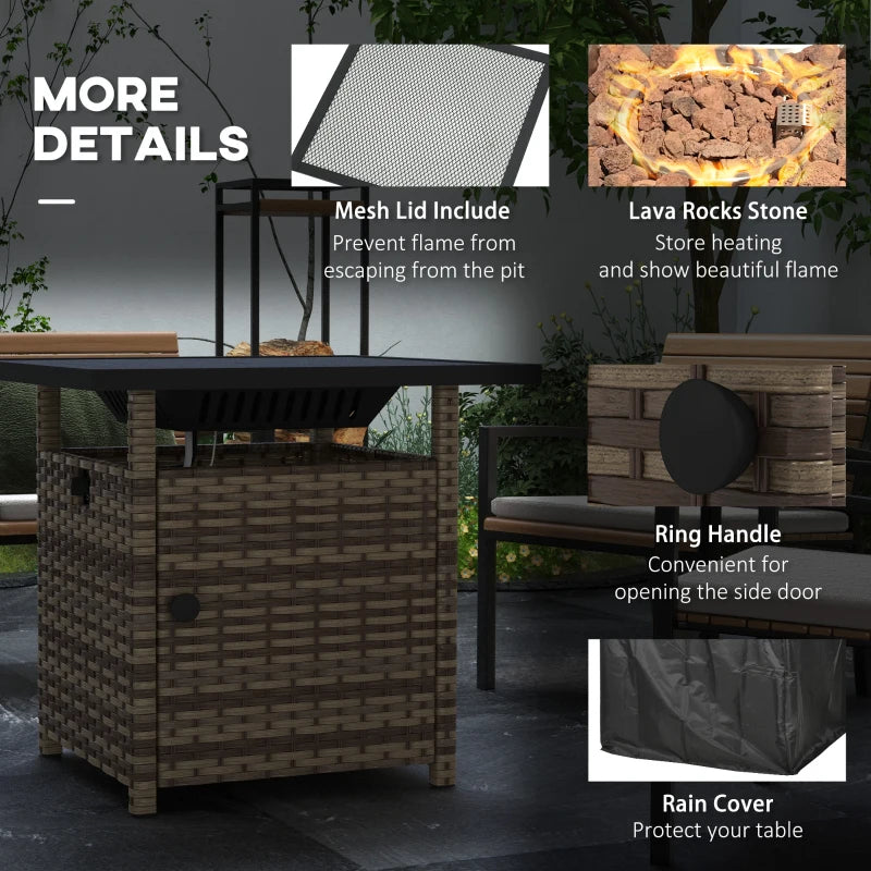 50,000 BTU Brown Fire Pit Table with Cover - 72.5 x 72.5cm Outdoor Heating Solution