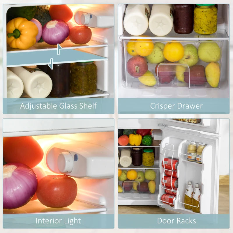 Compact 88L Under Counter Fridge Freezer - 5 Settings, 3 Star Freezer Rating, Energy Efficient Small Refrigerator in White