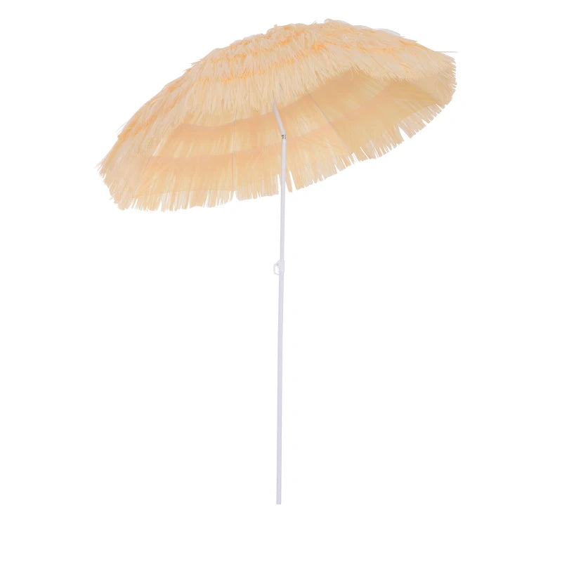 Wheat 1.6m Folding Beach Umbrella with Tilt Crank - Patio Sunshade