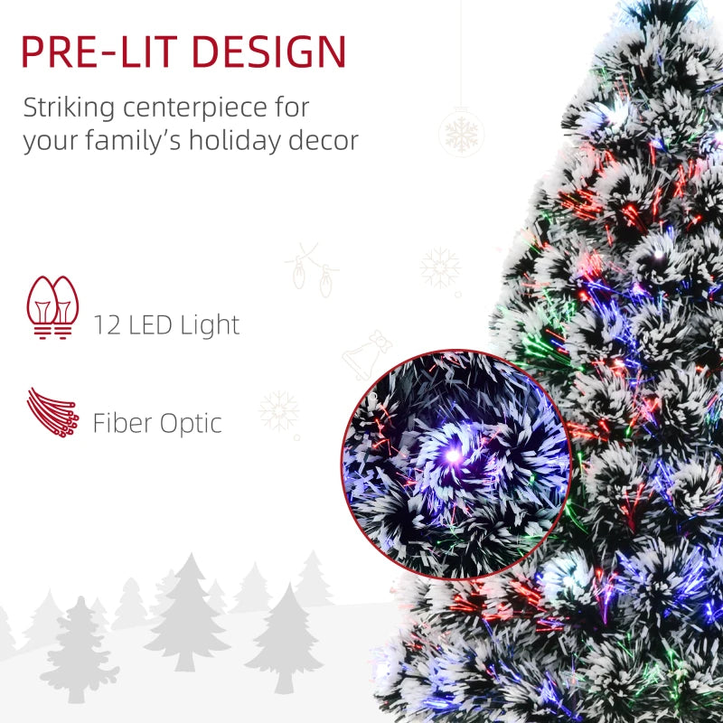 3ft Prelit Artificial Christmas Tree - Snowy Green & White Xmas Tree with Colorful LED Fiber Optic Lights