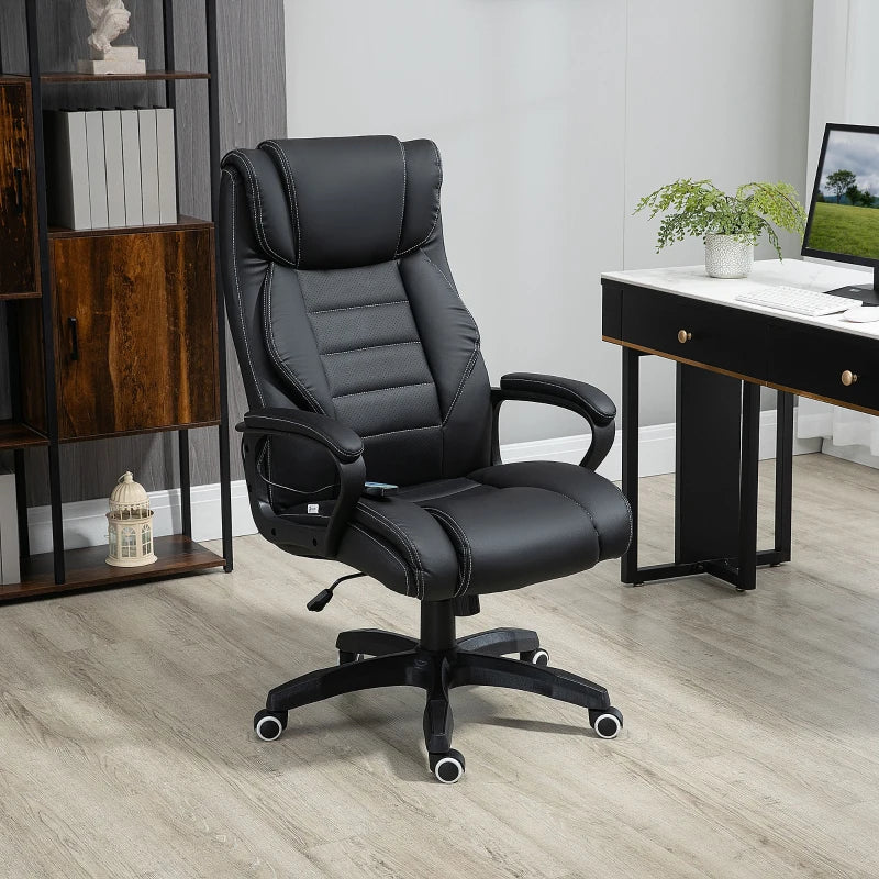 Vinsetto Ergonomic Office Chair with 6-Point Massage Function PU Leather Desk Chair with Padded Seat and Armrests Adjustable Computer Chair for Home Office Black