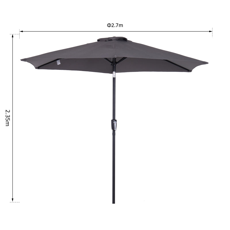 Grey 2.6M Tilt Crank Garden Parasol Umbrella