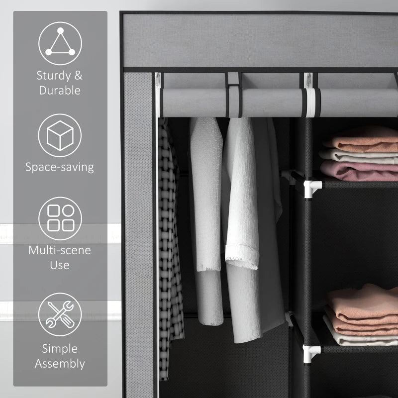 Portable Fabric Wardrobe with Shelves and Hanging Rails for Bedroom Storage Solutions
