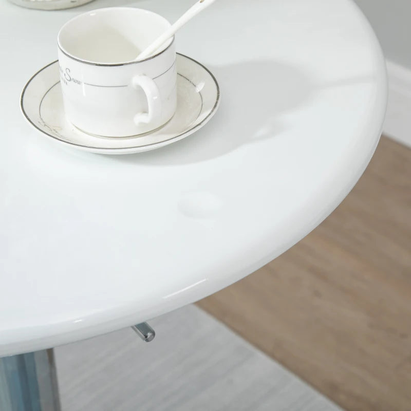 Modern Adjustable Height Round Bar Table - Swivel Bistro Desk with White Painted Top & Silver Steel Legs for Home Pub