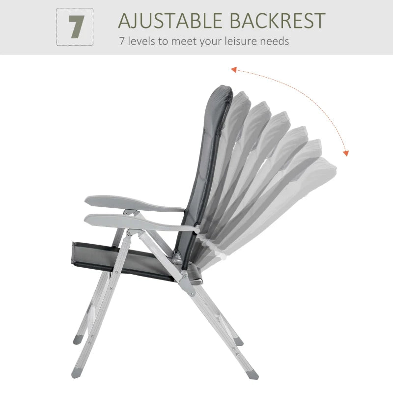Grey Padded Folding Garden Chairs Set of 2 with Adjustable Back