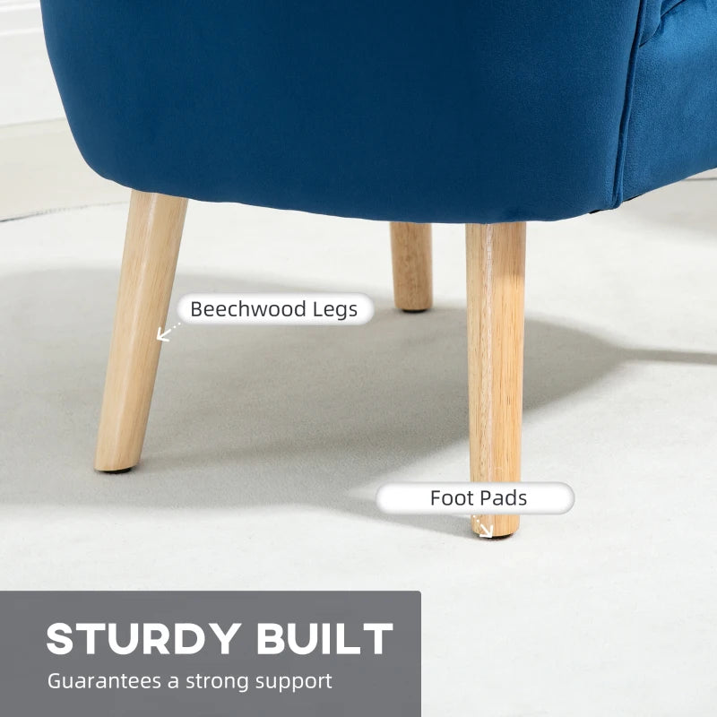 Velvet Accent Chair with Ottoman - Curved Back Tub Seat, Dark Blue, Stylish Home Furniture