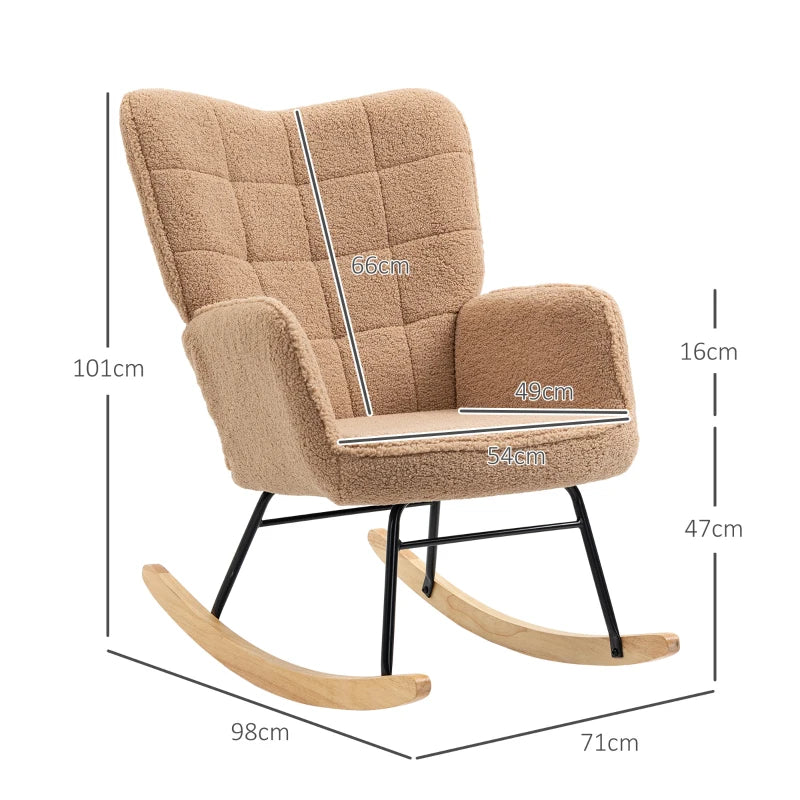 Soft Fleece Rocking Wingback Chair in Light Brown – Comfortable and Stylish Seating for Your Home