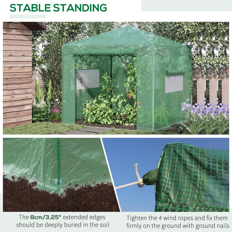 Green Walk-in Tomato Greenhouse, Portable with PE Cover, Steel Frame - 2.4 x 1.8 x 2.4m