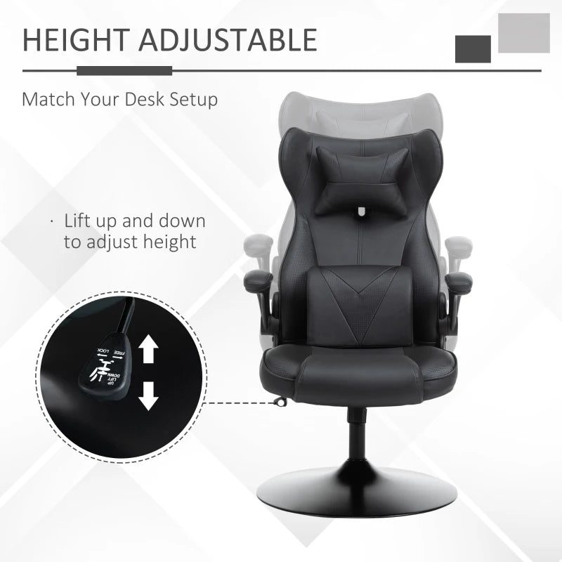 Vinsetto Racing Style Video Game Chair with Lumbar Support, Swivel Base, Flip-up Armrests & Headrest - Black Home Office Chair