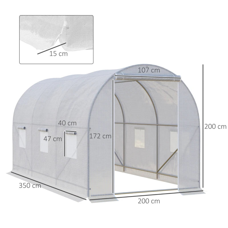 Green Walk-in Garden Greenhouse with Mesh Windows, 3.5 x 2 x 2 m